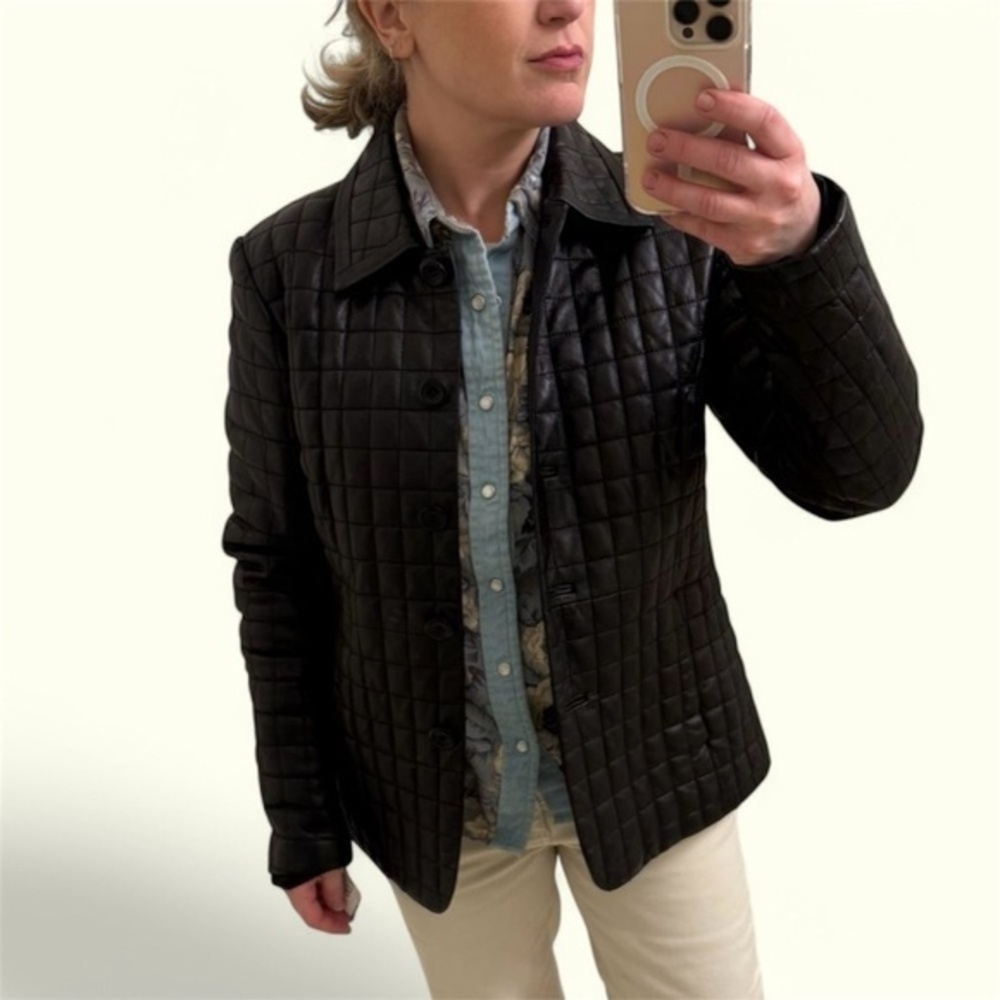 Pendleton Black Quilted Leather Buttoned Long Sle… - image 1